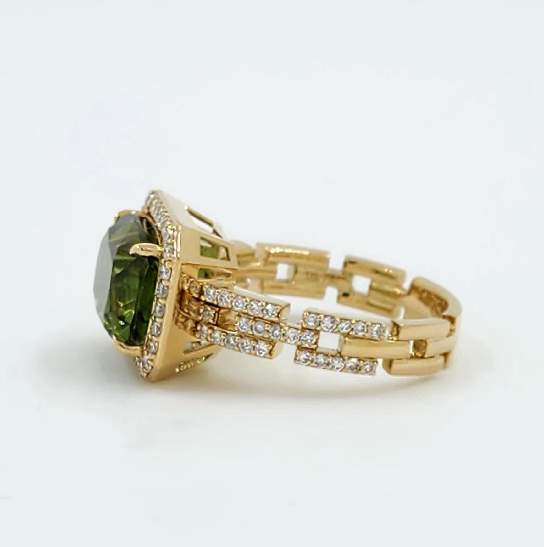 5.70 Carat Green Tourmaline and Diamond Ring in 18K Yellow Gold 1