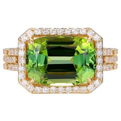 5.70 Carat Green Tourmaline and Diamond Ring in 18K Yellow Gold
