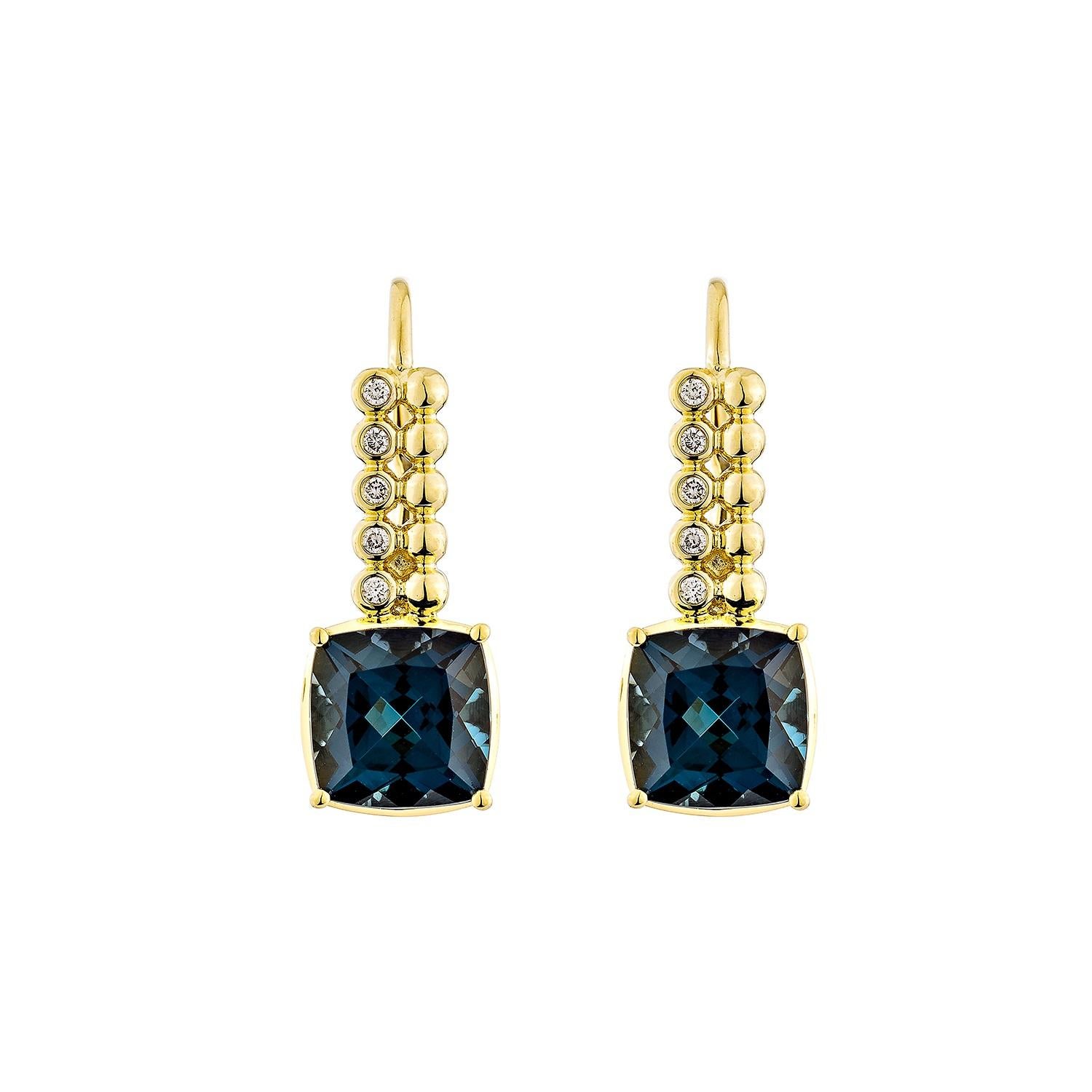Sunita Nahata London Blauer Topas 5.70 Karat. Tropfenohrring aus 18KYG mit Diamant. (Zeitgenössisch) im Angebot