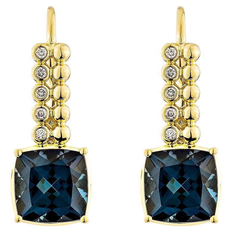 Sunita Nahata London Blue Topaz 5.70ct. Drop Earring in 18KYG With Diamond.
