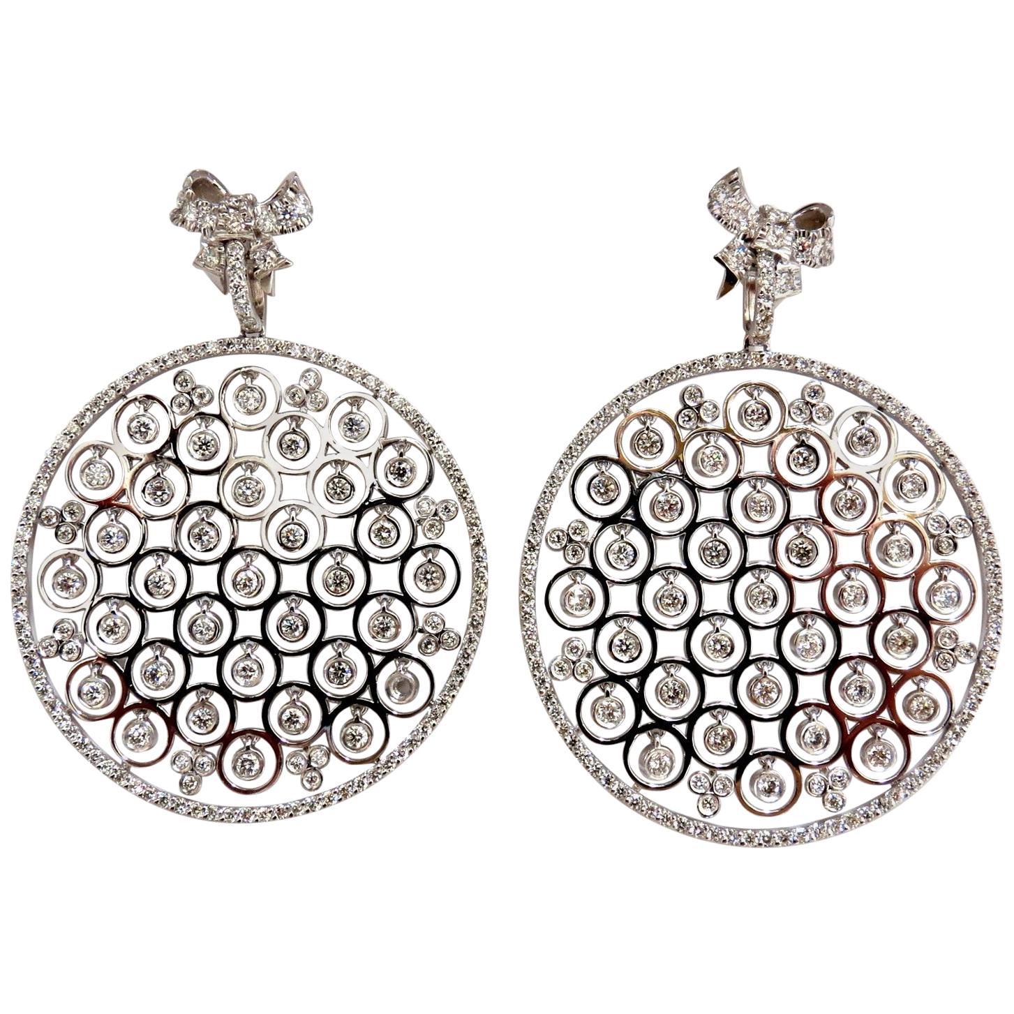 Pendants d'oreilles en forme de grille flottantes en or 14 carats avec diamants naturels de 5,70 carats