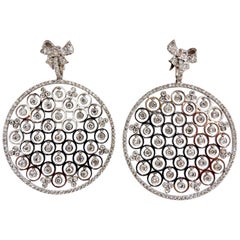 Pendants d'oreilles en forme de grille flottantes en or 14 carats avec diamants naturels de 5,70 carats