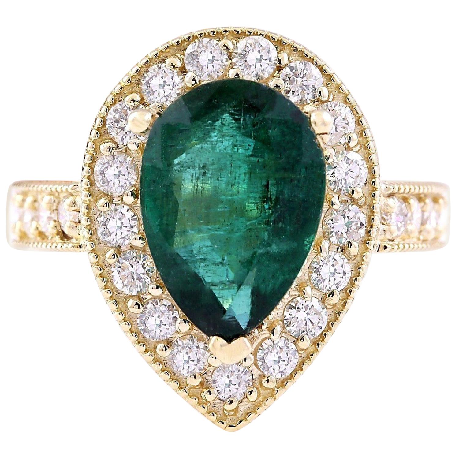 Natural Emerald Diamond Ring In 14 Karat Solid Yellow Gold 