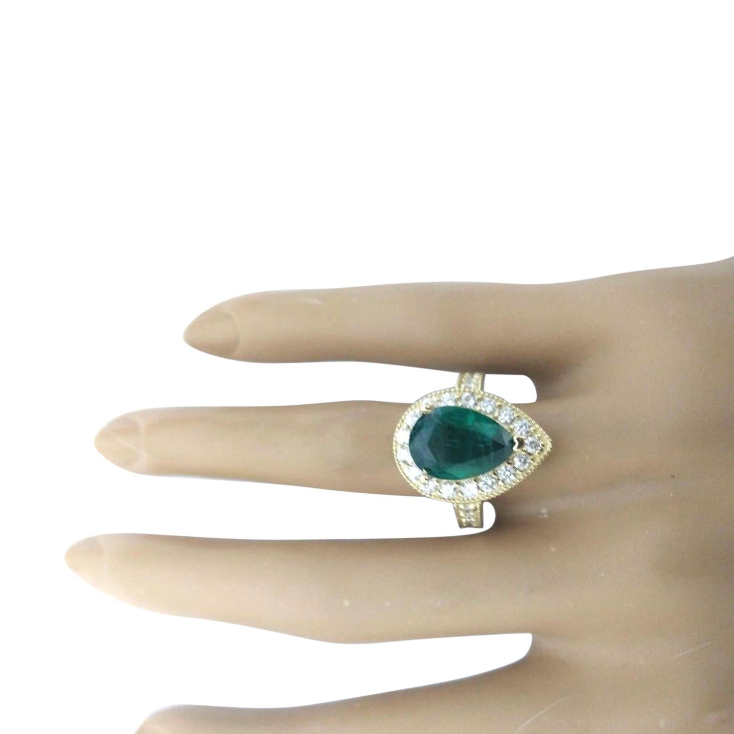 Women's Natural Emerald Diamond Ring In 14 Karat Solid Yellow Gold  For Sale