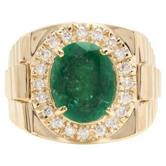 5.70 Carat Natural Emerald and Diamond 18 Karat Solid Yellow Gold Men's Ring