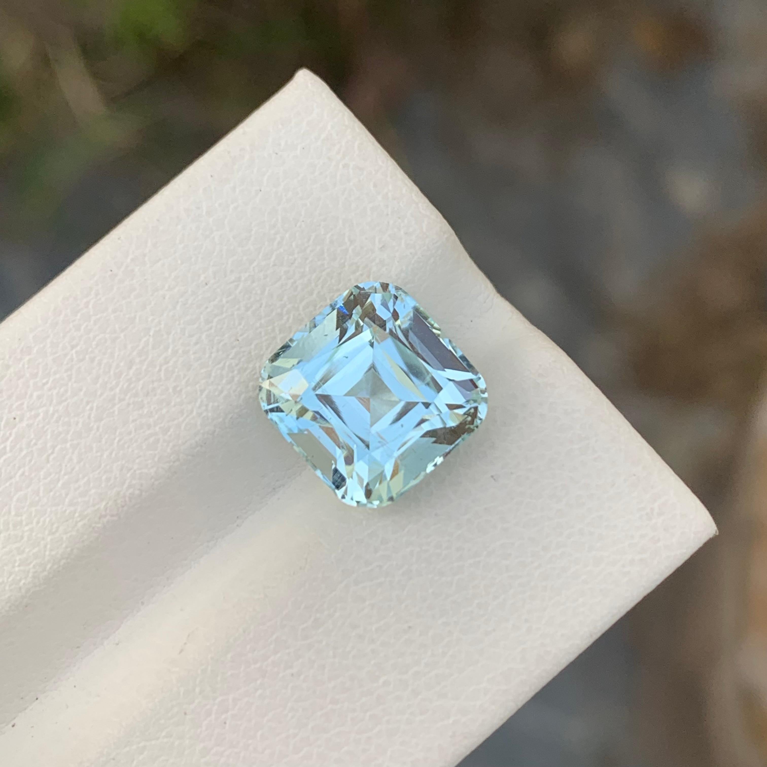 Loose Aquamarine
Weight: 5.70 Carat
Dimension: 10.1 x 10 x 8.2 Mm
Colour : Pale Blue
Origin: Shigar Valley, Pakistan
Treatment: Non
Certificate : On Demand
Shape: Square 

Aquamarine is a captivating gemstone known for its enchanting blue-green hues