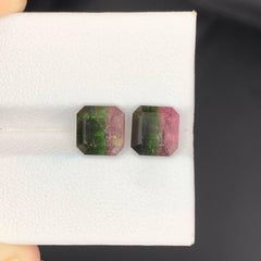 5.70 carati di tormalina bicolore naturale sfusa, coppia di gemme afgane taglio smeraldo