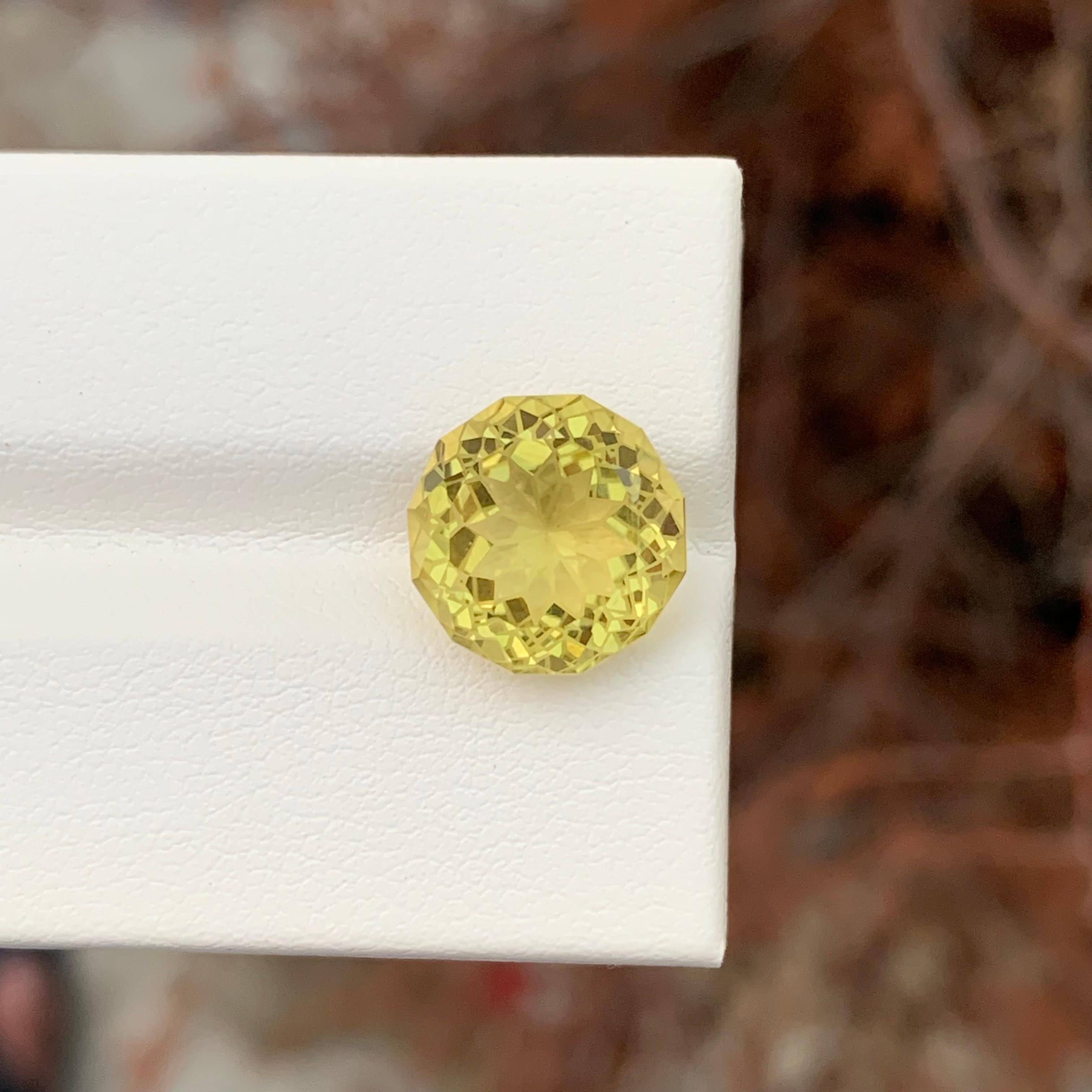 Loose Lemon Quartz
Weight: 5.70 Carats
Dimension: 11.4 x 11.4 x 7.9 Mm
Origin: Brazil
Shape: Round 
Certificate: On Demand
Colour: Yellow

Lemon quartz citrine, a dazzling gemstone, combines the vibrant hues of lemon quartz with the warm tones of