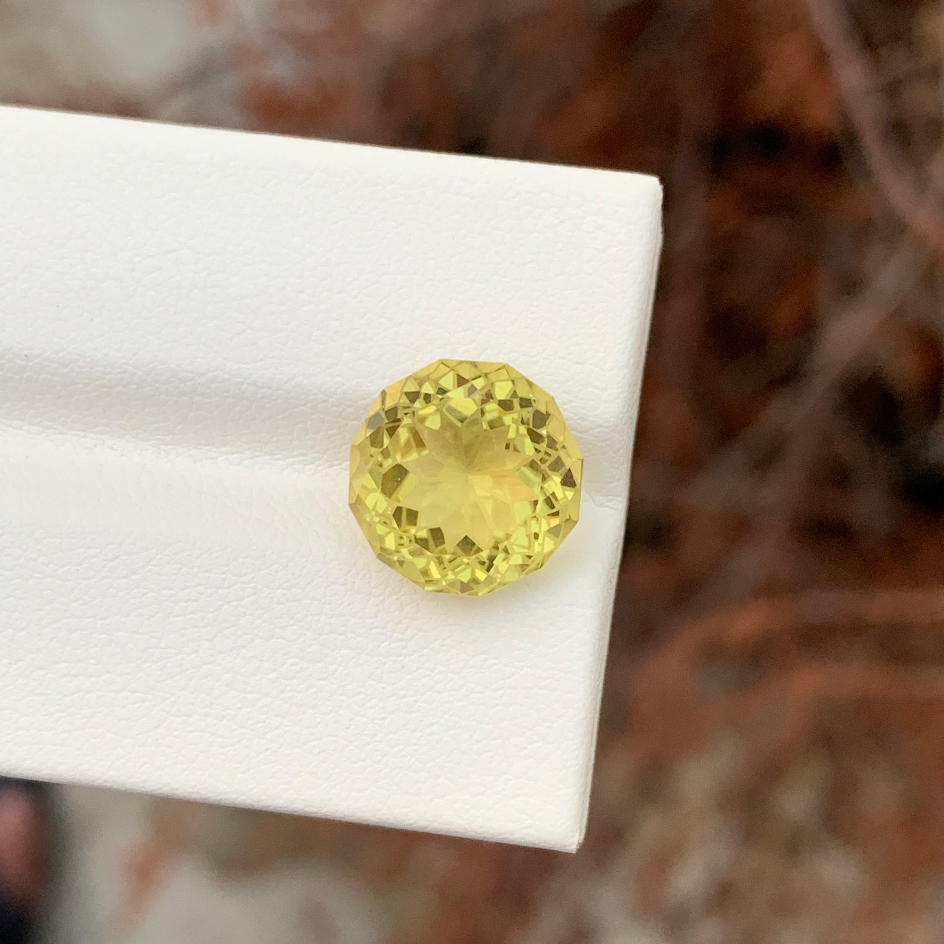 Arts and Crafts 5.70 Carat Natural Loose Lemon Quartz Round Shape Gemstone For Sale