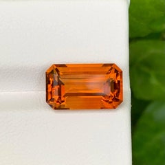 5.70 Carat Natural Loose Orange Fire Citrine Emerald Cut Brazilian Gemstone