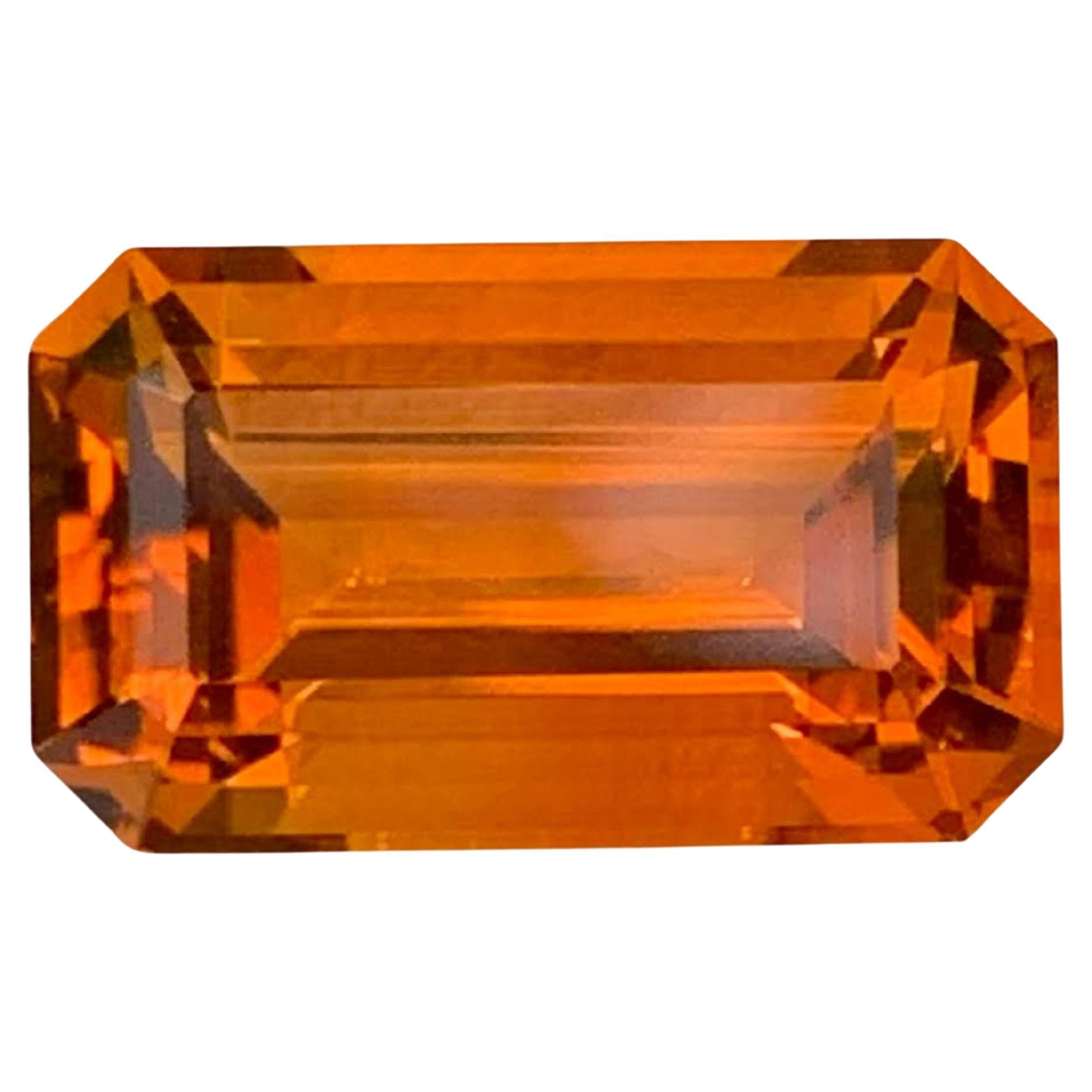 5.70 Carat Natural Loose Orange Fire Citrine Emerald Cut Brazilian Gemstone