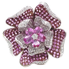 5.70 Carat Natural Pink Sapphire & Diamond Brooch/Pendant Top Set in White Gold