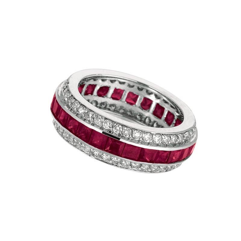 For Sale:  5.70 Carat Natural Ruby and Diamond Eternity Ring Band 14 Karat White Gold 3