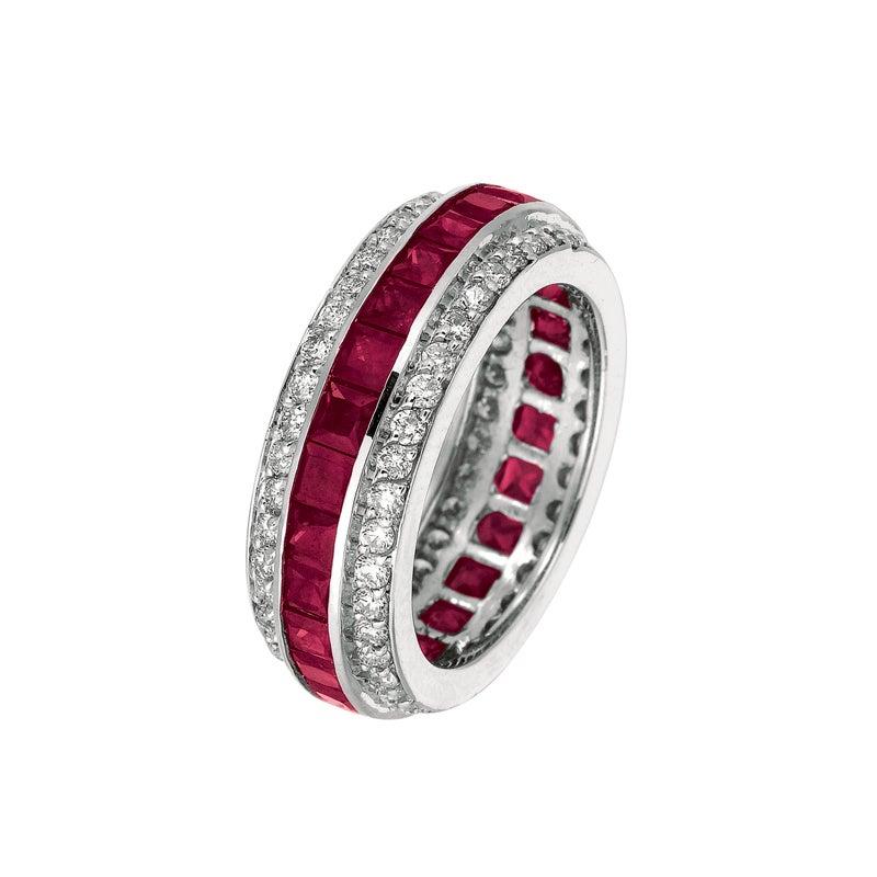 For Sale:  5.70 Carat Natural Ruby and Diamond Eternity Ring Band 14 Karat White Gold 4