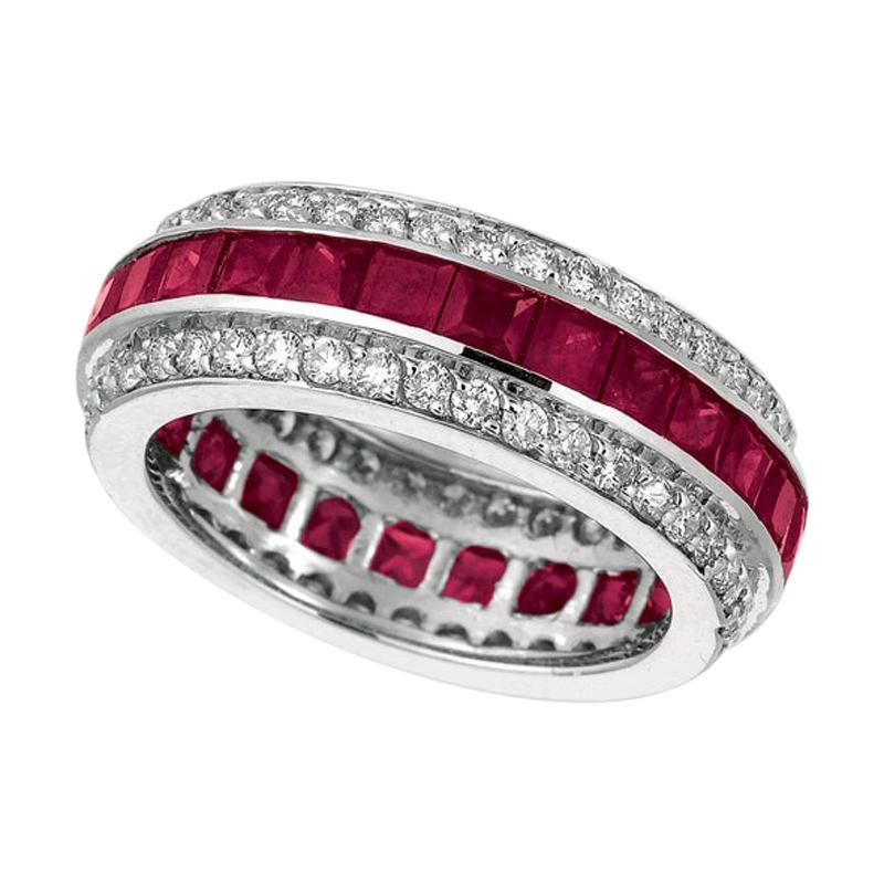 5.70 Carat Natural Ruby and Diamond Eternity Ring Band 14 Karat White Gold For Sale