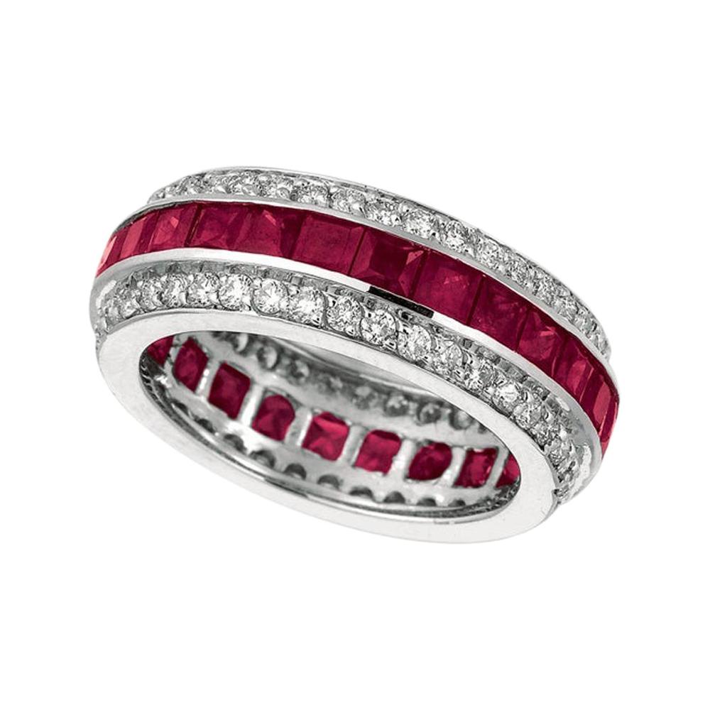 For Sale:  5.70 Carat Natural Ruby and Diamond Eternity Ring Band 14 Karat White Gold