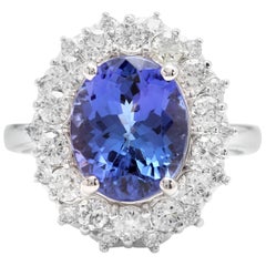 Bague en or blanc massif 14 carats avec tanzanite naturelle de 5,70 carats et diamants