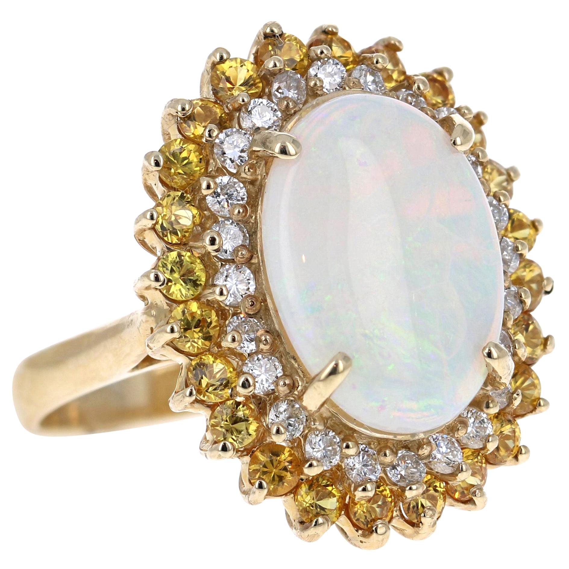 5.70 Carat Opal Yellow Sapphire and Diamond 14 Karat Yellow Gold Cocktail Ring For Sale