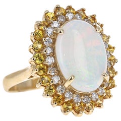 5.70 Carat Opal Yellow Sapphire and Diamond 14 Karat Yellow Gold Cocktail Ring