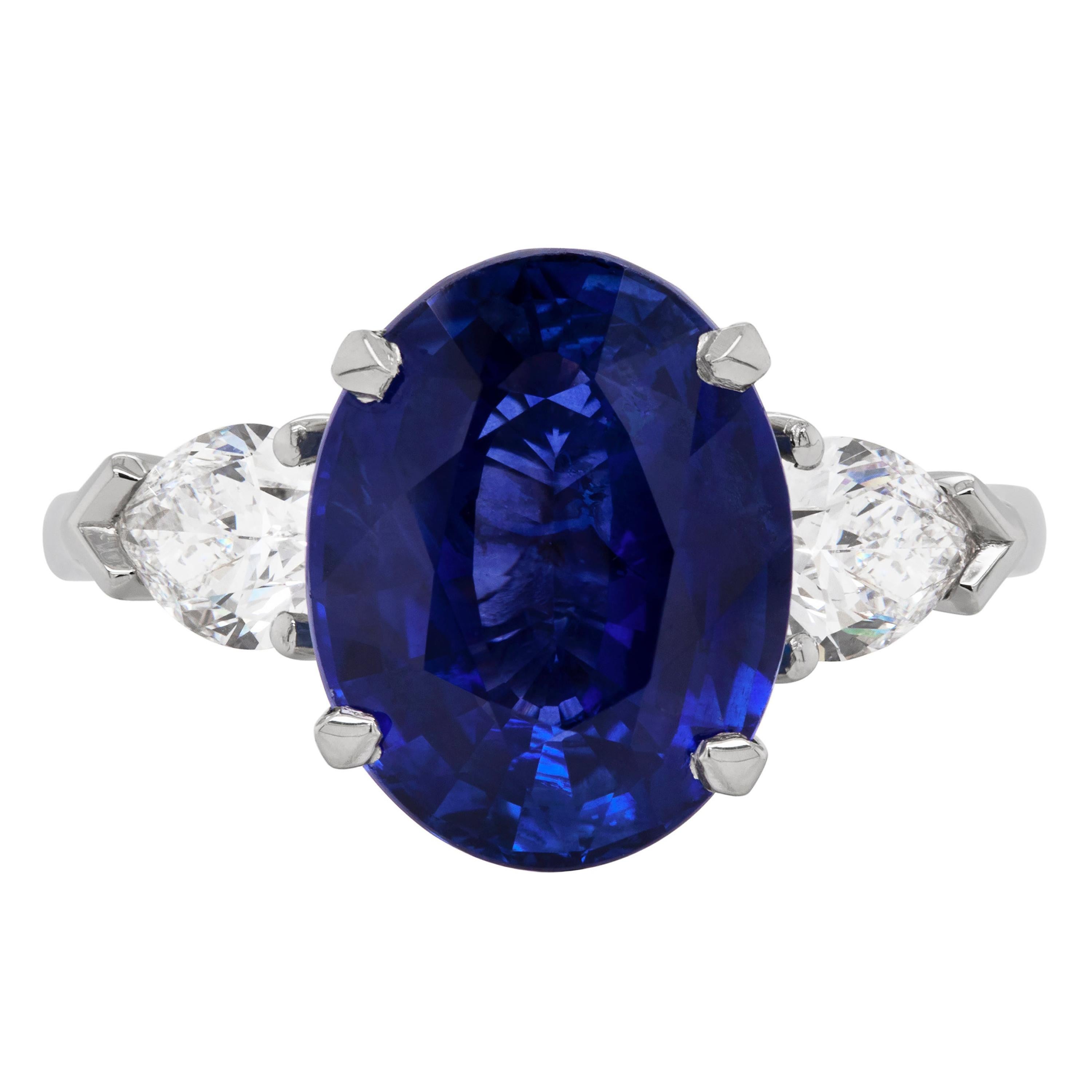 5.70 Carat Oval Blue Sapphire and Diamond Platinum Engagement Ring