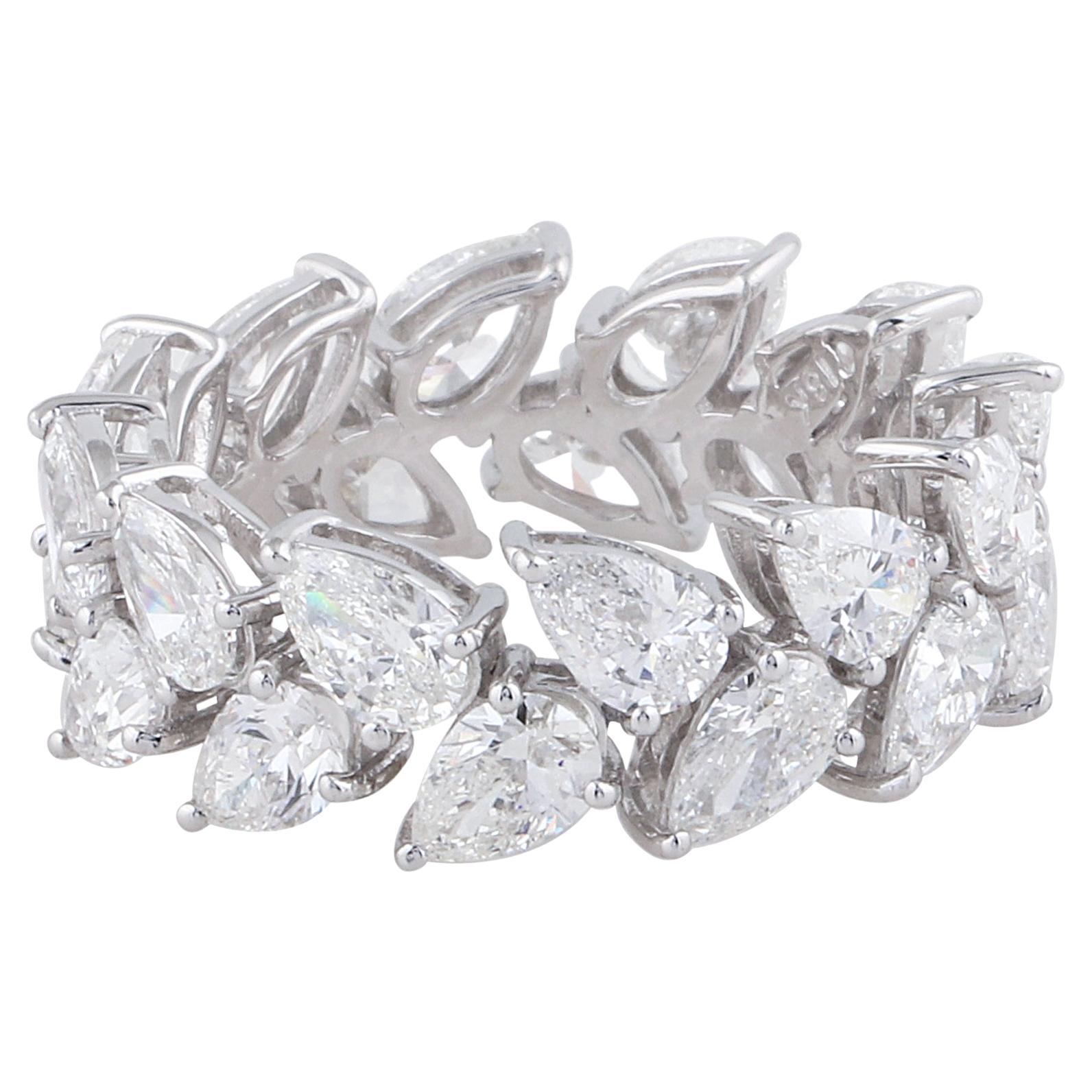 5.70 Carat Pear Shape Diamond Band Ring Solid 18k White Gold Handmade Jewelry