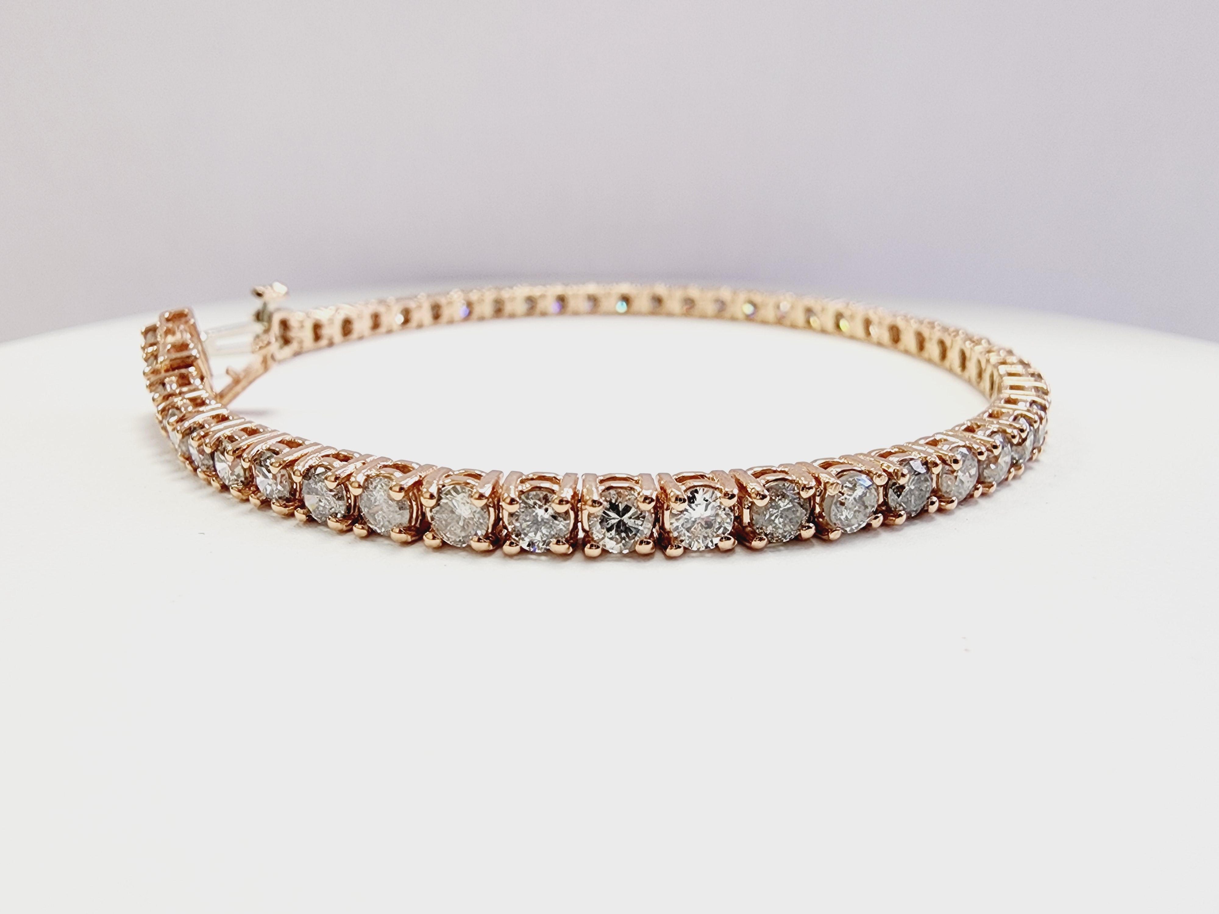 5.70 Carat Round Brilliant Natural Diamond Tennis Bracelet 14 Karat Rose Gold In New Condition For Sale In Great Neck Plaza, NY