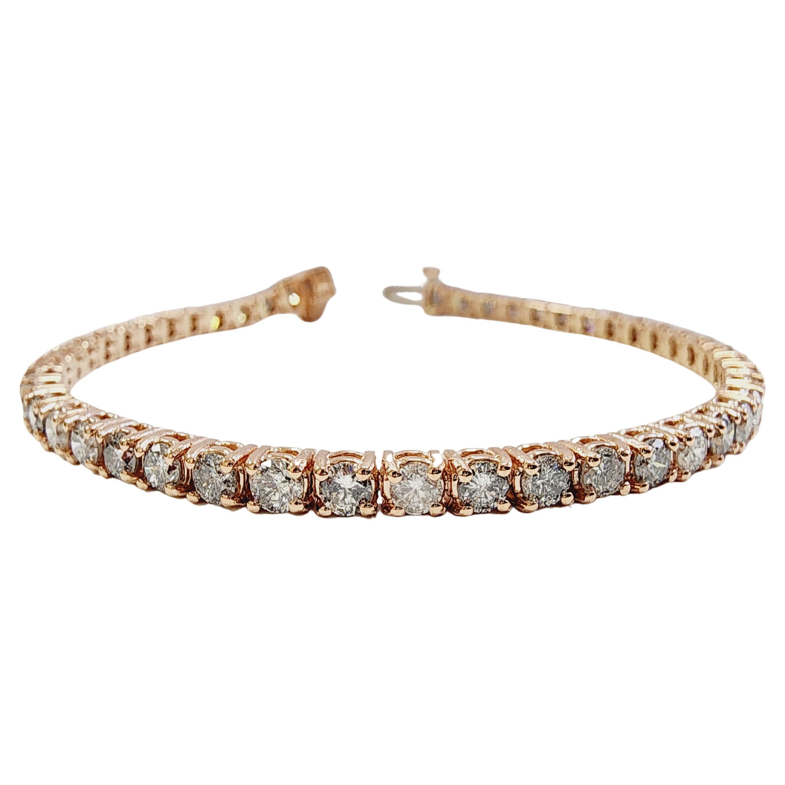 Bracciale tennis con diamanti naturali tondi e brillanti da 5,70 carati, oro rosa 14 carati