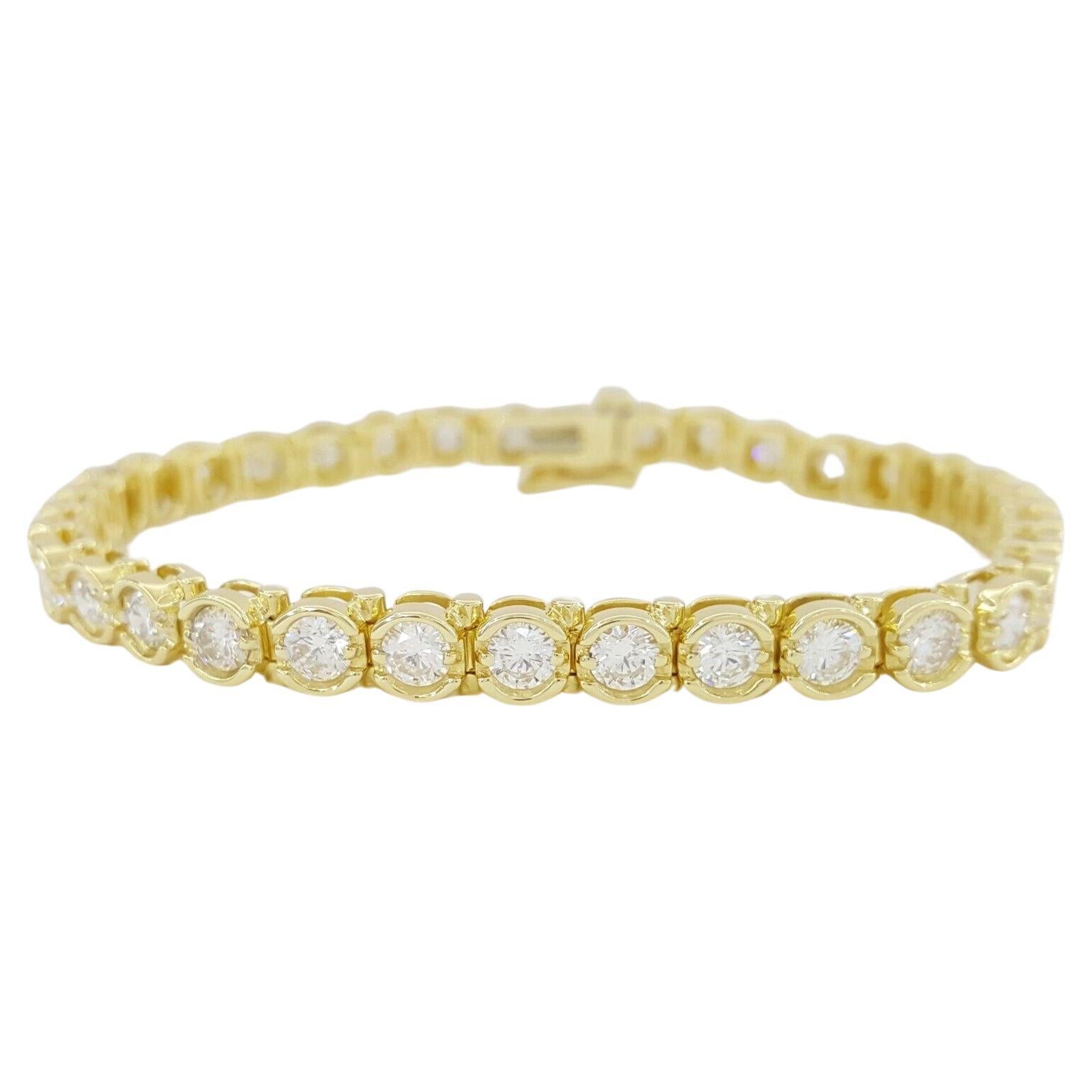 Bracelet de tennis en or jaune 18 carats avec diamants ronds de 5,70 carats et taille brillante