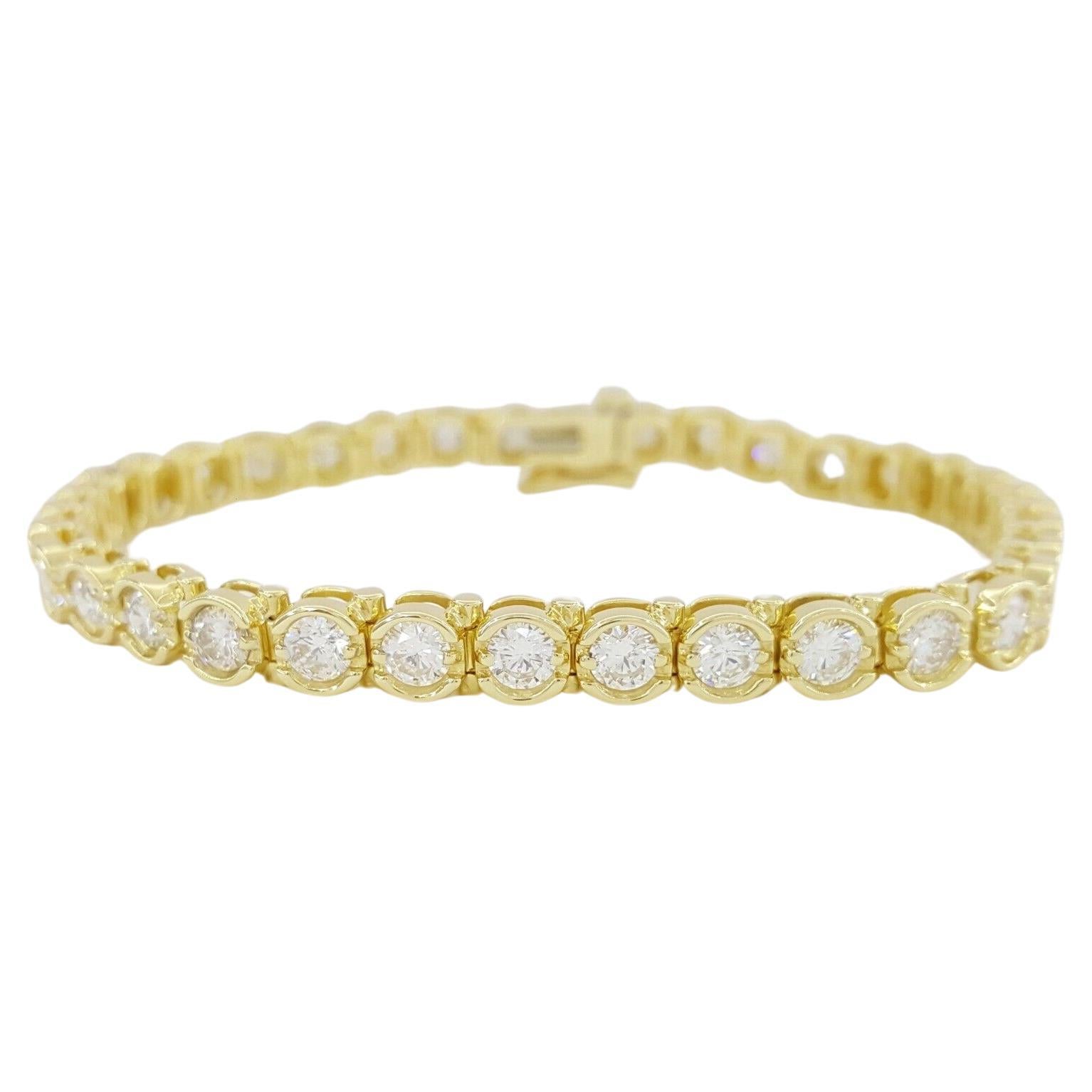 5.70 Carat Round Brilliant Cut Diamonds 18 Carat Yellow Gold Tennis Bracelet