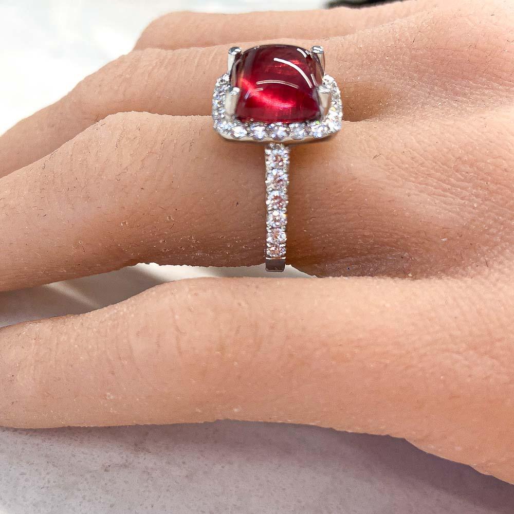 Contemporary 5.70 Carat Rubellite and Diamond Cocktail Ring in 18 Karat White Gold