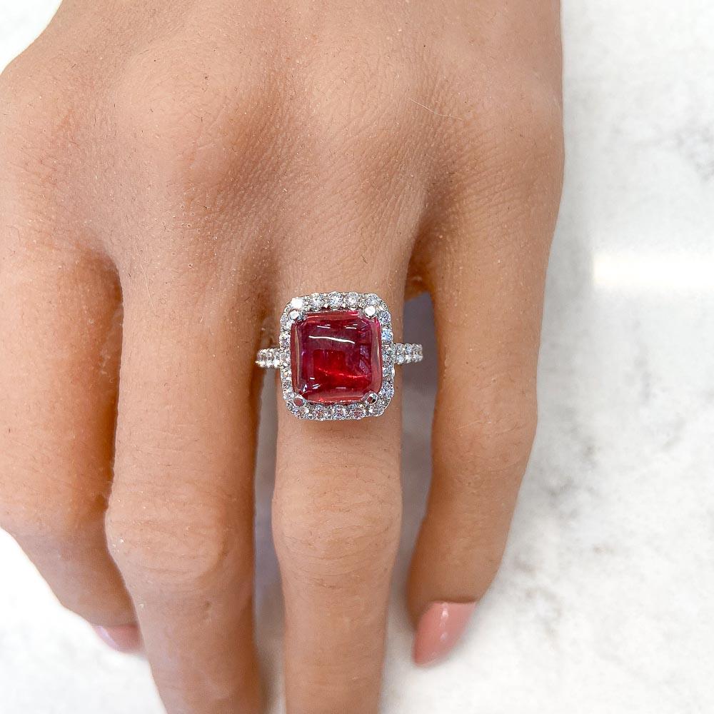 5.70 Carat Rubellite and Diamond Cocktail Ring in 18 Karat White Gold In New Condition In Chicago, IL