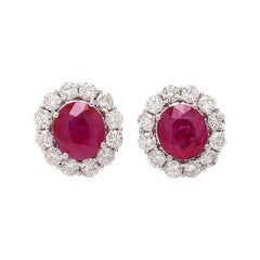 Clous d'oreilles ovales en or 18 carats avec diamants et rubis de 5,70 carats