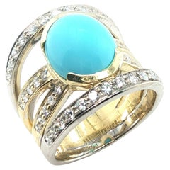 Bague cocktail en or 18k 5.70 carats Sleeping Beauty Turquoise Cabochon et Diamant