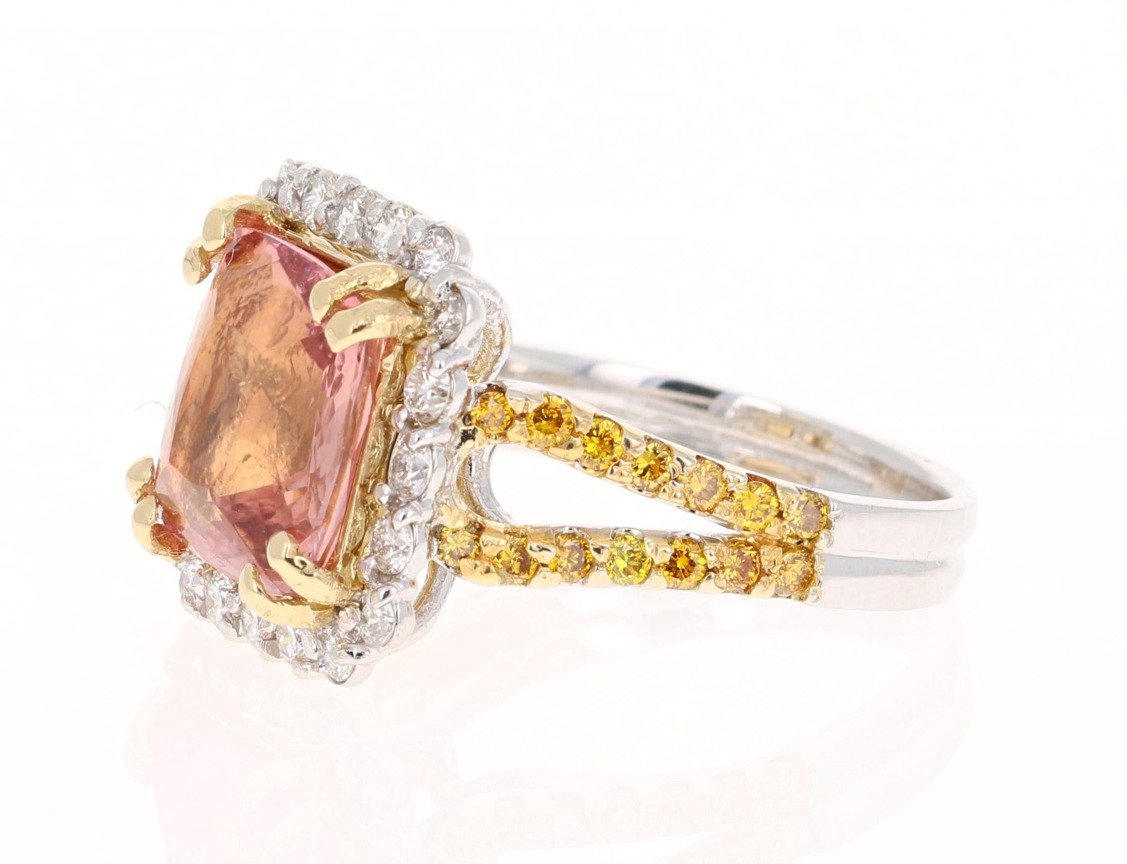 Modern 5.70 Carat Tourmaline Yellow Diamond 18 Karat White Gold Engagement Ring