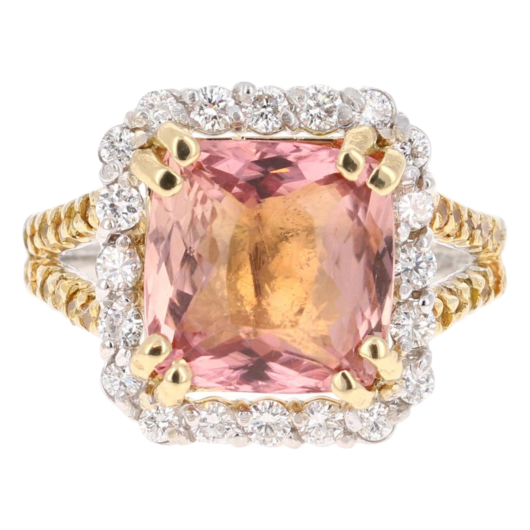 5.70 Carat Tourmaline Yellow Diamond 18 Karat White Gold Engagement Ring