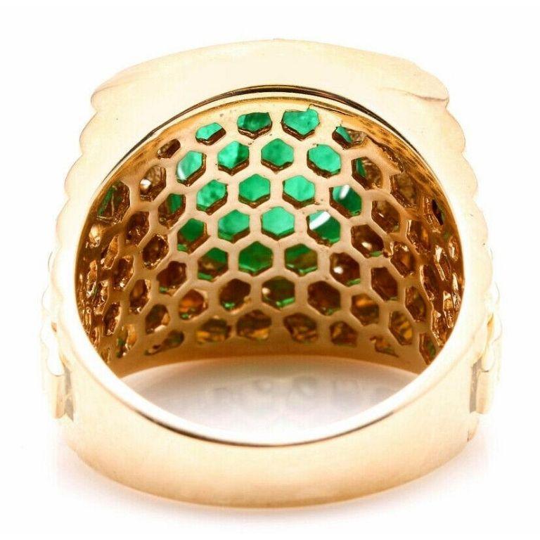 Taglio smeraldo Anello da uomo in oro giallo massiccio da 5,70 carati con smeraldo naturale e diamante da 14 carati in vendita