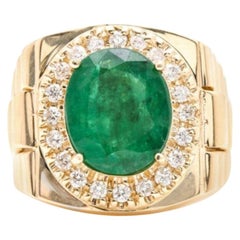 5.70 Carat Natural Emerald and Diamond 14 Karat Solid Yellow Gold Men's Ring