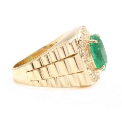 5.70 Carat Natural Emerald and Diamond 18 Karat Solid Yellow Gold Men's Ring