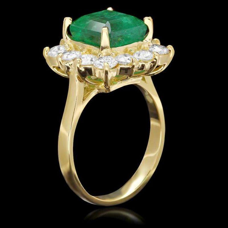 5.70 Carats Natural Emerald and Diamond 18K Solid Yellow Gold Ring

Total Natural Green Emerald Weight is: Approx. 3.90 Carats 

Emerald Measures: Approx. 8 x 9 mm

Total Natural Round Diamonds Weight: Approx. 1.80 Carats (color G-H / Clarity