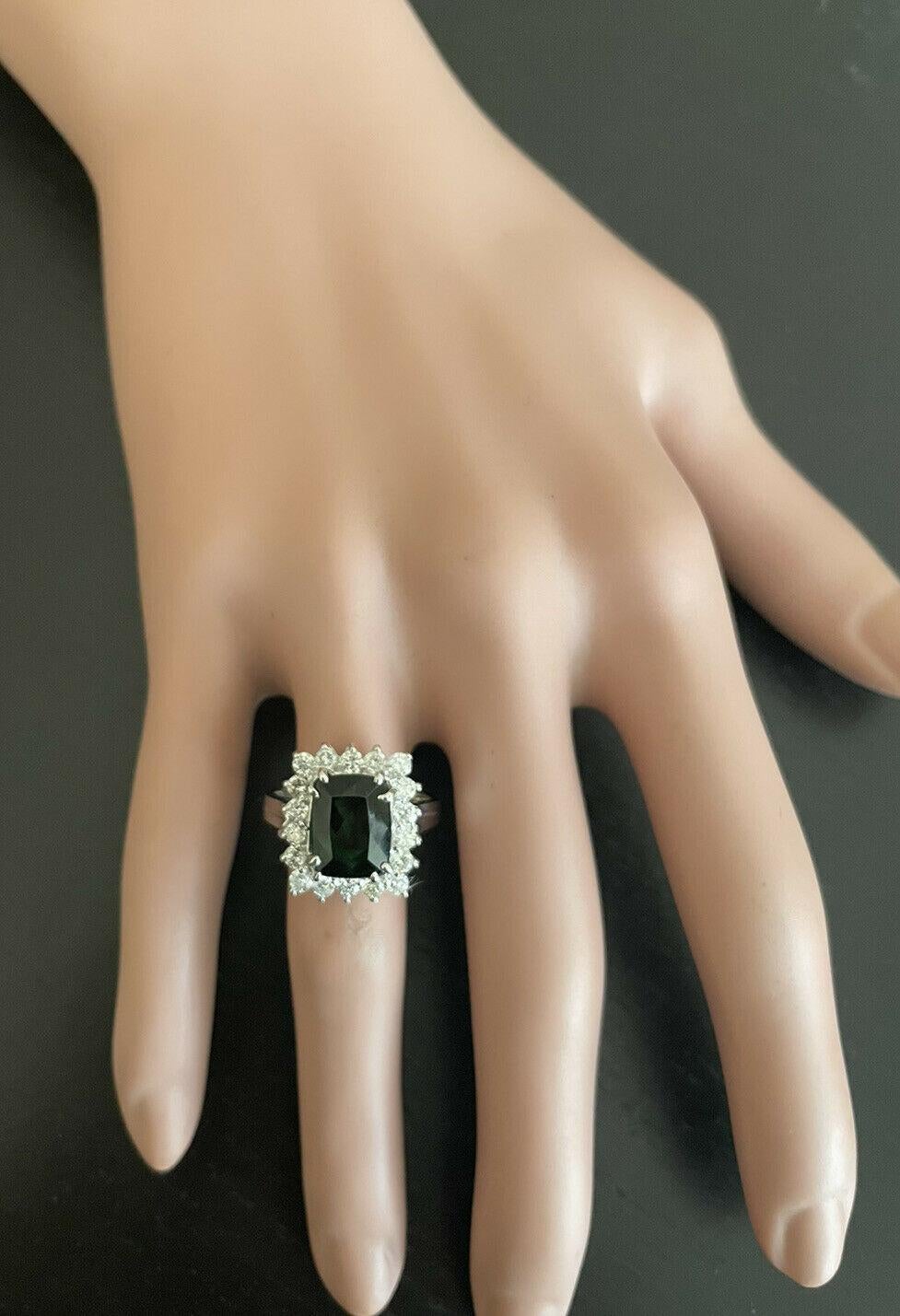 5.70 Carats Natural Green Tourmaline and Diamond 14K Solid White Gold Ring In New Condition For Sale In Los Angeles, CA