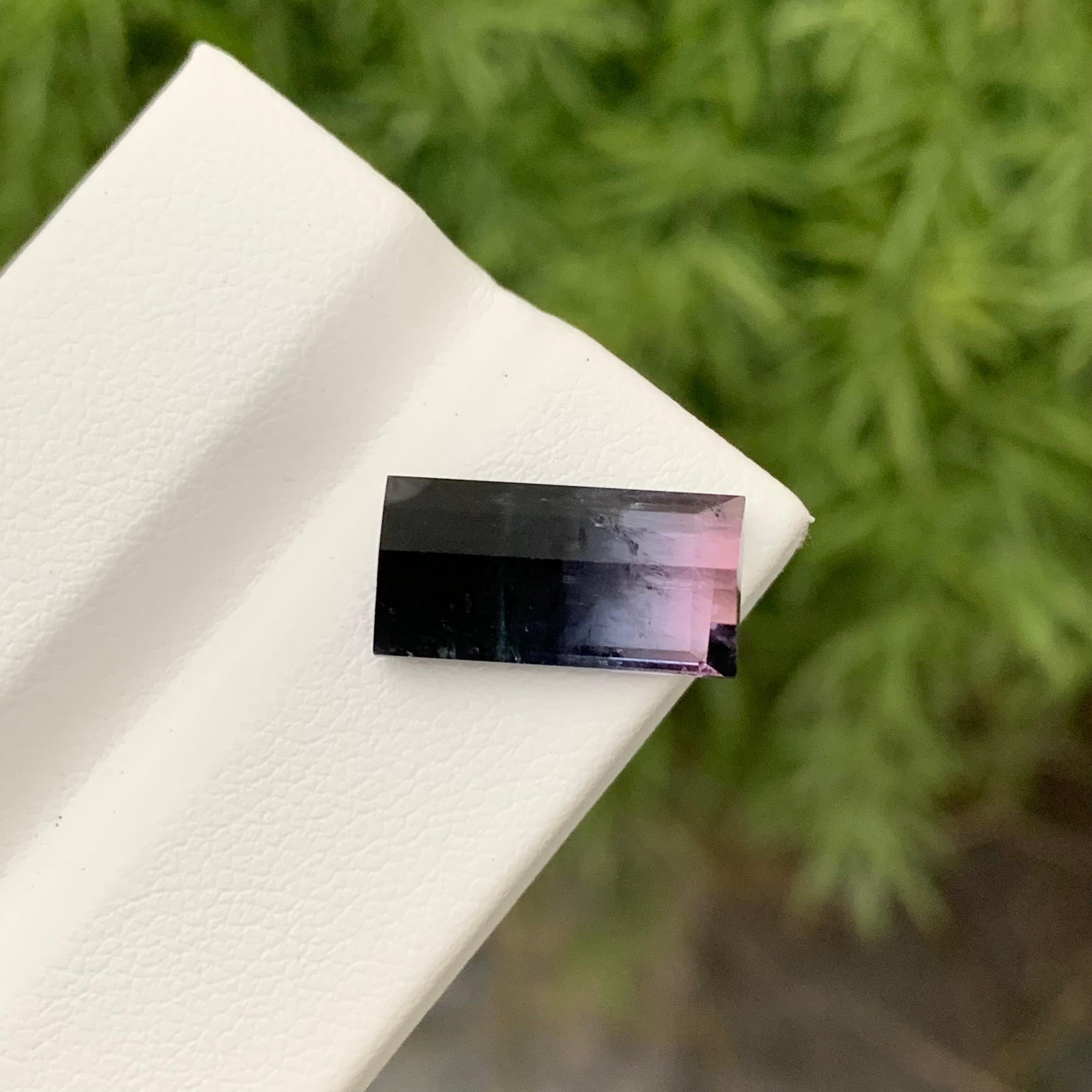 Loose Tourmaline 
Weight: 5.70 Carats 
Dimension: 15x7.6x4.9 Mm
Origin: Stak Nala Skardu Pakistan 
Shape: Baguette
Color: Pink & Black
Treatment: Non
Pink and black bicolor tourmaline is a captivating gemstone renowned for its unique color