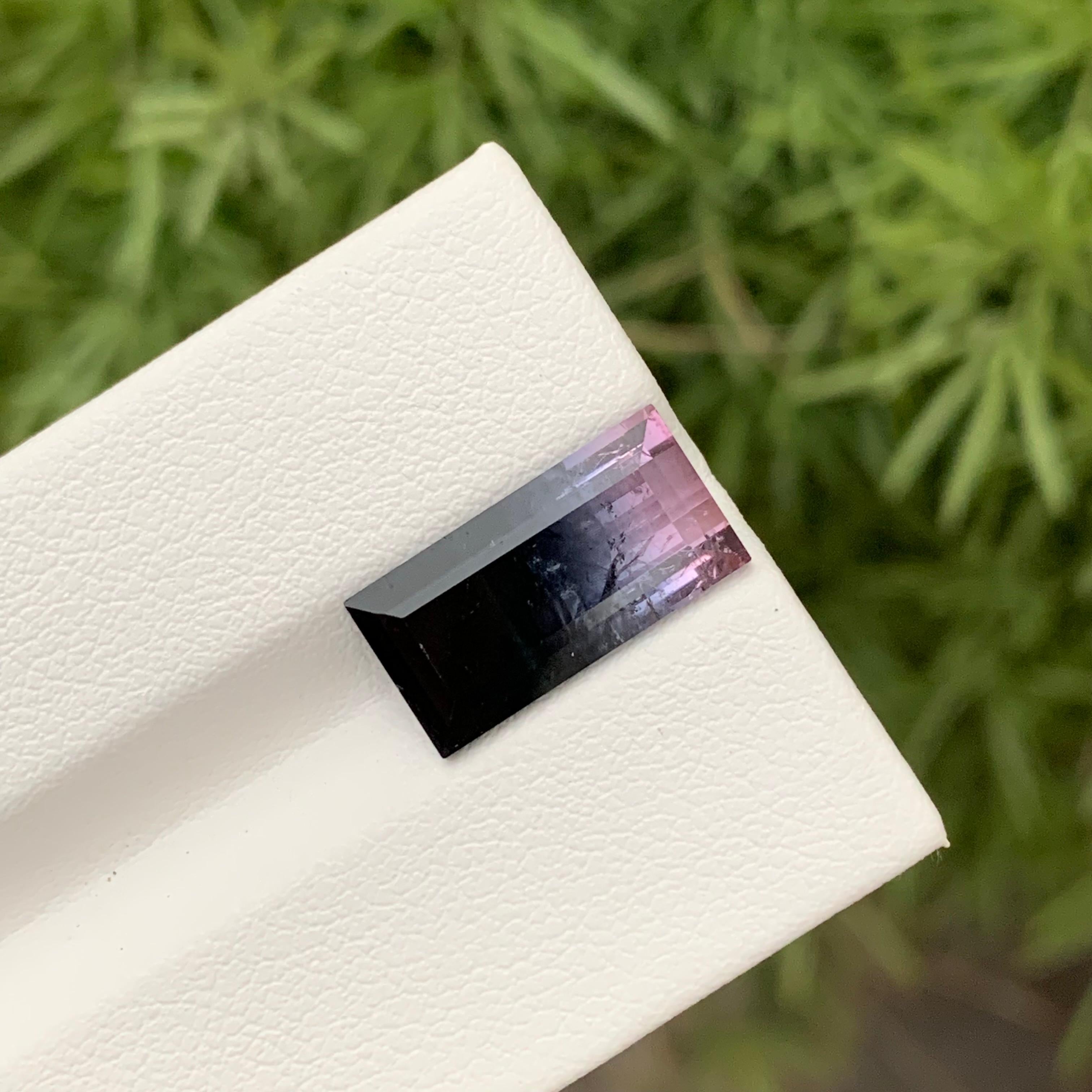 5.70 Carats Natural Loose Pink Black Bicolor Tourmaline Baguette Shape For Sale 3