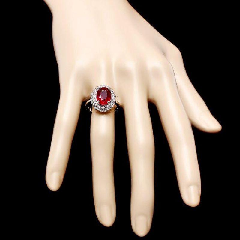 Mixed Cut 5.70 Carats Natural Red Ruby and Diamond 14k Solid White Gold Ring For Sale