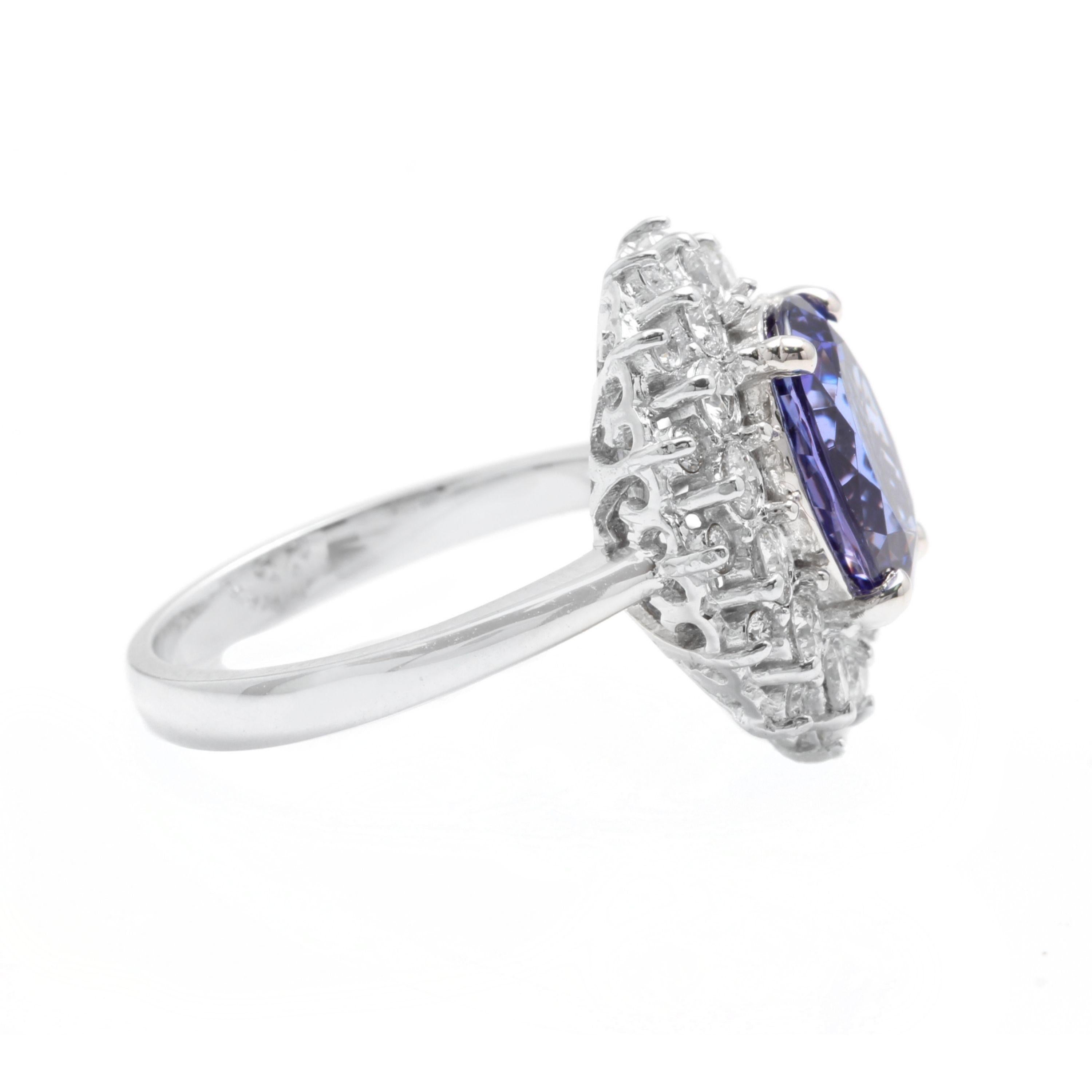 Rose Cut 5.70 Carat Natural Tanzanite and Diamond 14 Karat Solid White Gold Ring For Sale