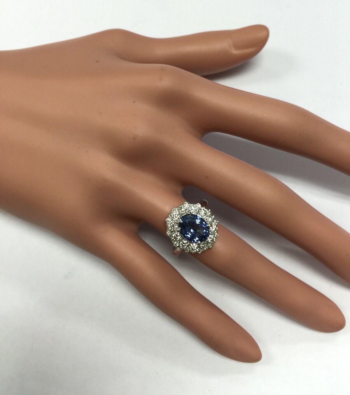 5.70 Carat Natural Tanzanite and Diamond 14 Karat Solid White Gold Ring For Sale 3