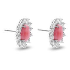 5.70 Conch Pearl Floral Studs 3.17 Carats White Diamond 18K White Gold Earring
