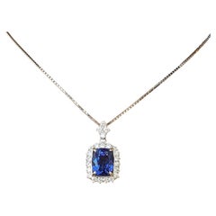 5.70 ct Cushion Tanzanite & Diamond Pendant Necklace in Platinum