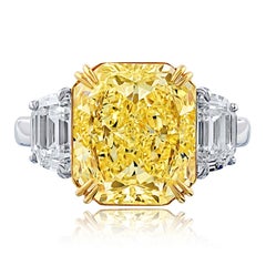5.70 ct Fancy Yellow Intense Engagement Ring in Platinum and 18K Yellow Gold