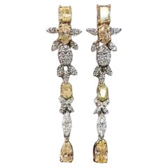 5.70 Cts Natural Fancy Yellow/White Diamonds 18k Gold Earrings 