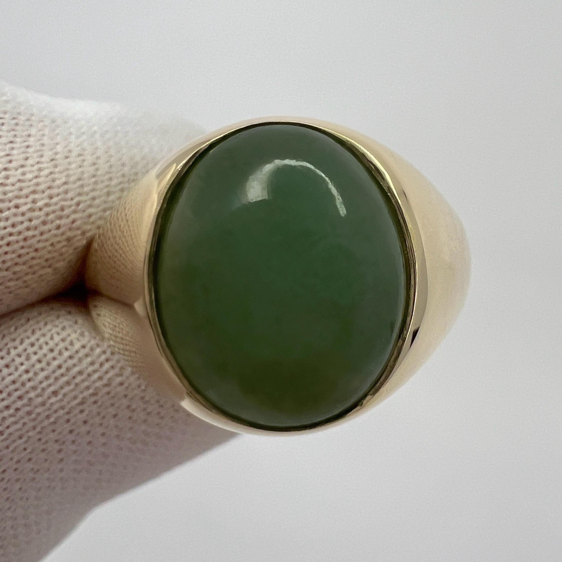 5.70ct GIA Certified Jadeite A Grade Jade Untreated Yellow Gold Oval Signet Ring 5